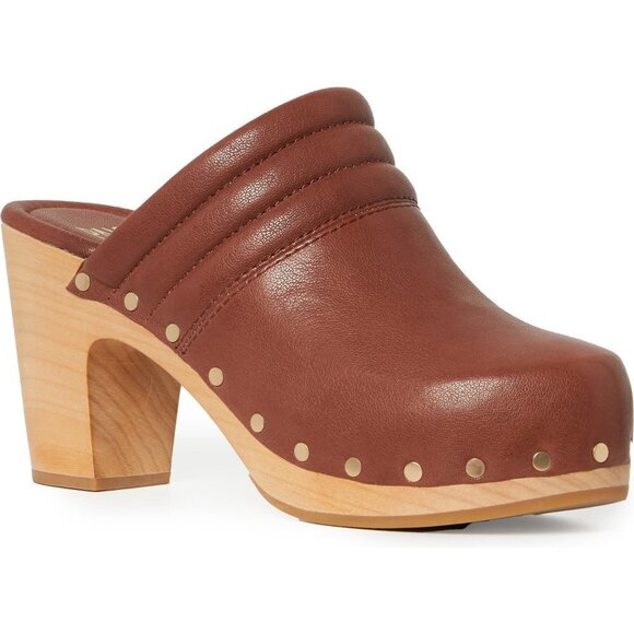 Paige‎ Women's Robbie Leather Studded Clog Block Heeled Mules Brown Size6 - Picture 1 of 12